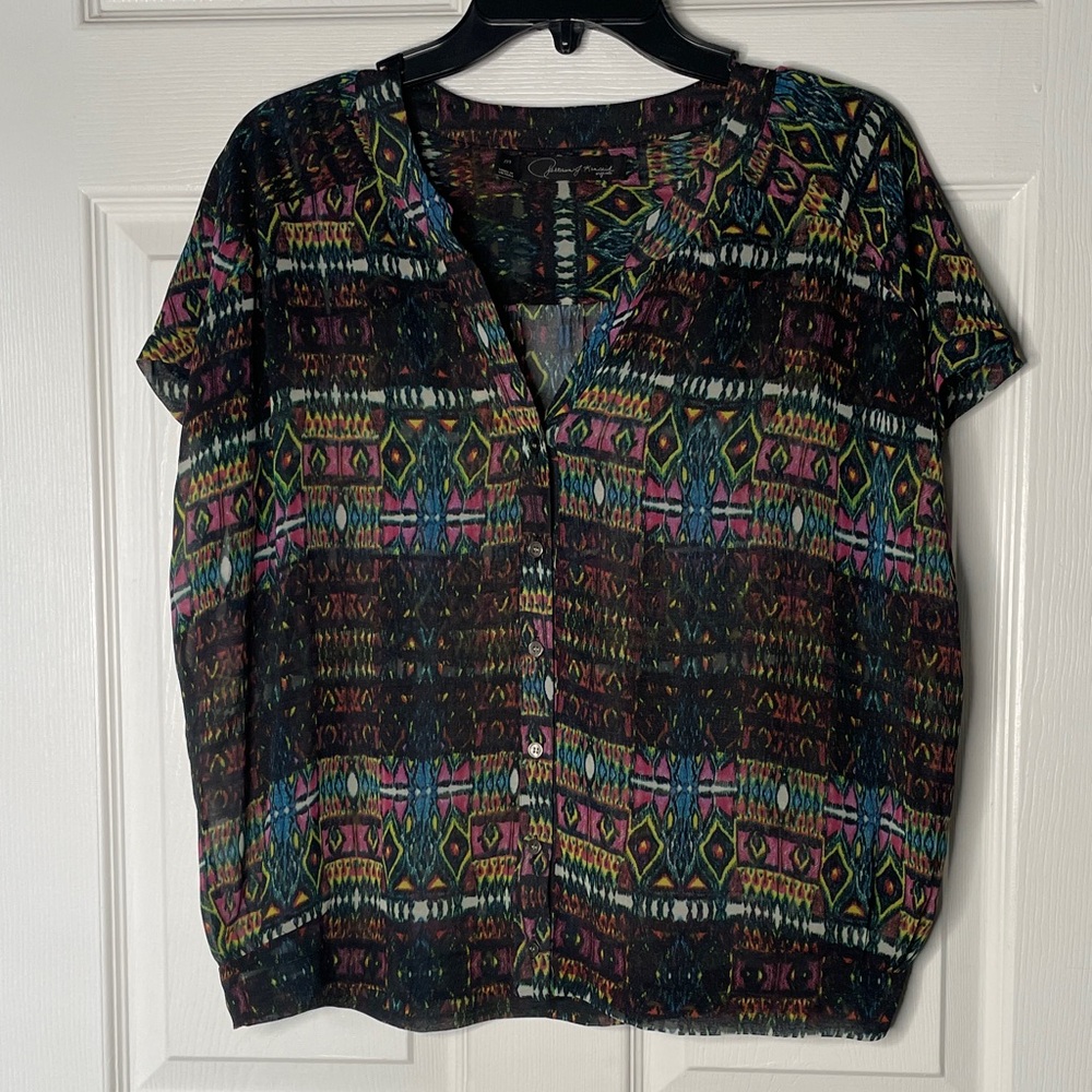 Patterson J. Kincaid Originals Tribal Print Short Sleeve Button Down Blouse